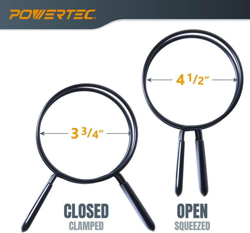 POWERTEC خرطوم جمع الغبار مرن PVC 4" × 10' مع مشابك خرطوم مزدوجة الحلقة 2 قطعة لجهاز جمع الغبار، منشار طاولة، منشار شريطي، آلة تخطيط، النجارة ومرآب، نظام جمع الغبار في ورشة العمل (70440) - Image 5